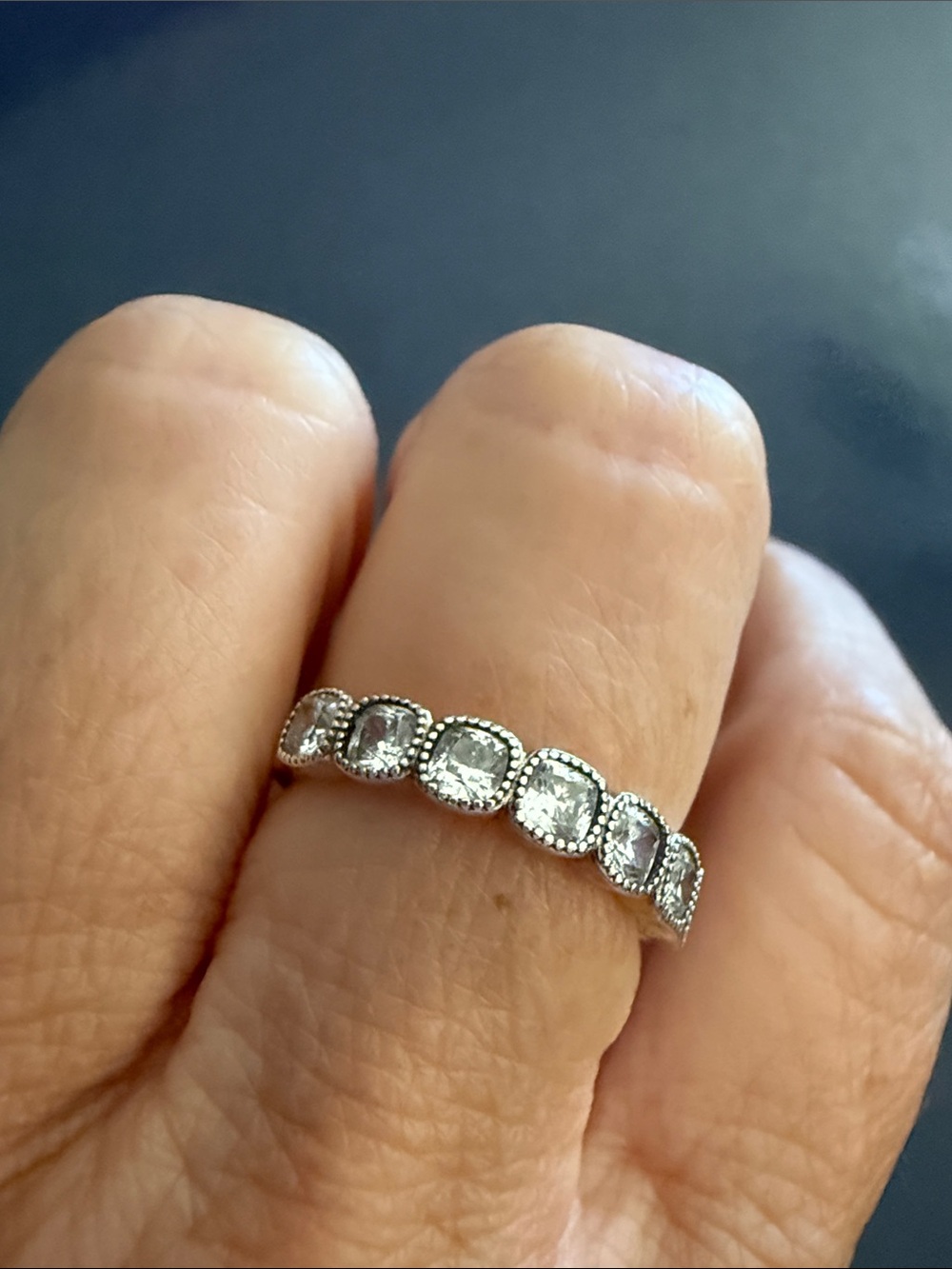 Silver Pandora Alluring Cubic Zirconia Eternity Band sz 56 / 7.5 - Picture 2 of 4